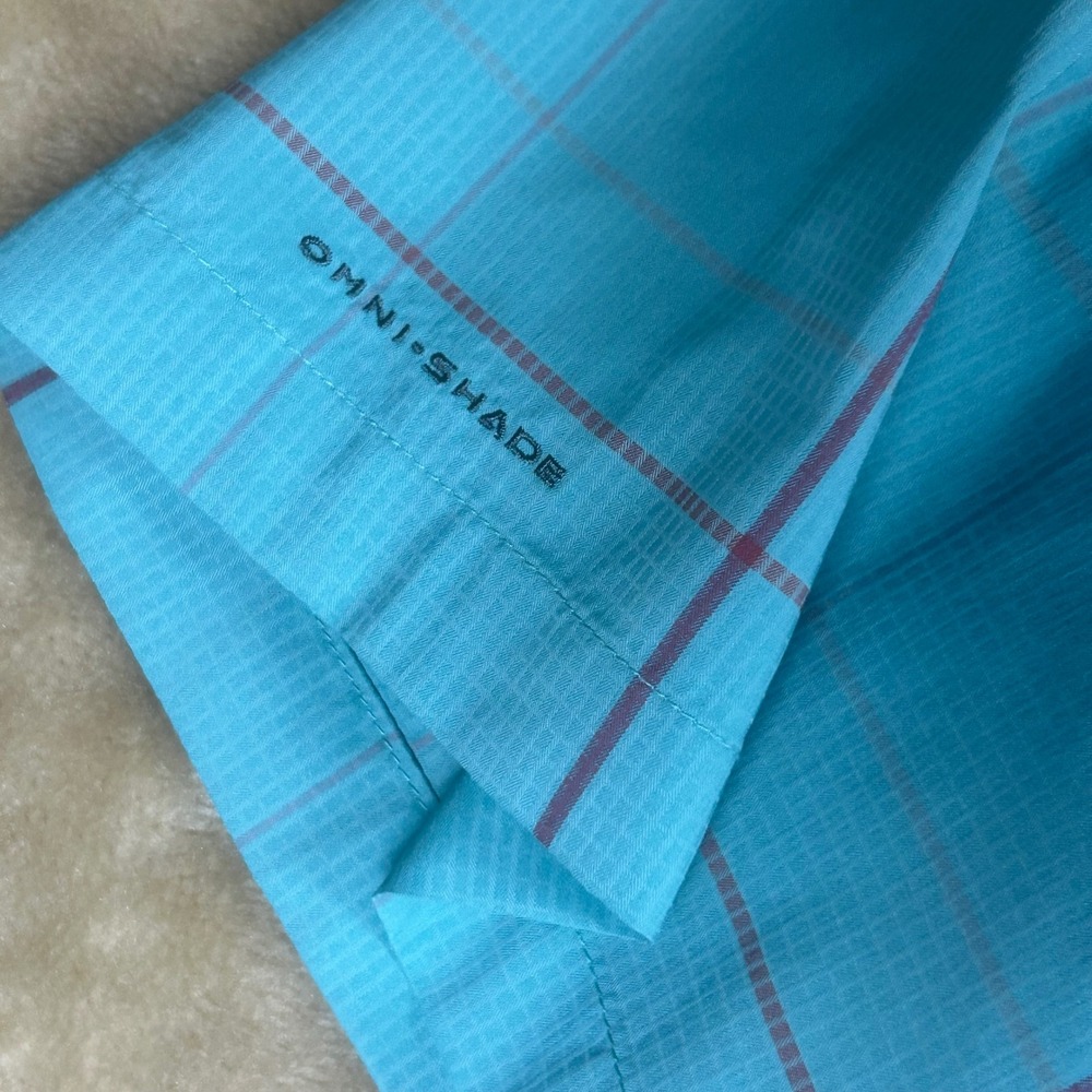 Columbia Silver Ridge Lite Mens XXL Teal Plaid Short Sleeve Hiking Shirt AM1160 - Picture 7 of 8